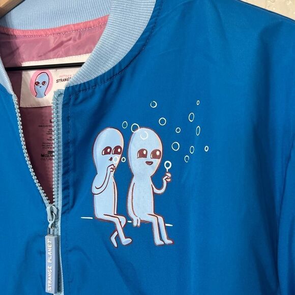 Strange Planet Nathan Pyle Alien Bubbles Blue and Pink Bomber Windbreaker Jacket - Picture 3 of 12